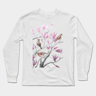 magnolia flower and birds Long Sleeve T-Shirt